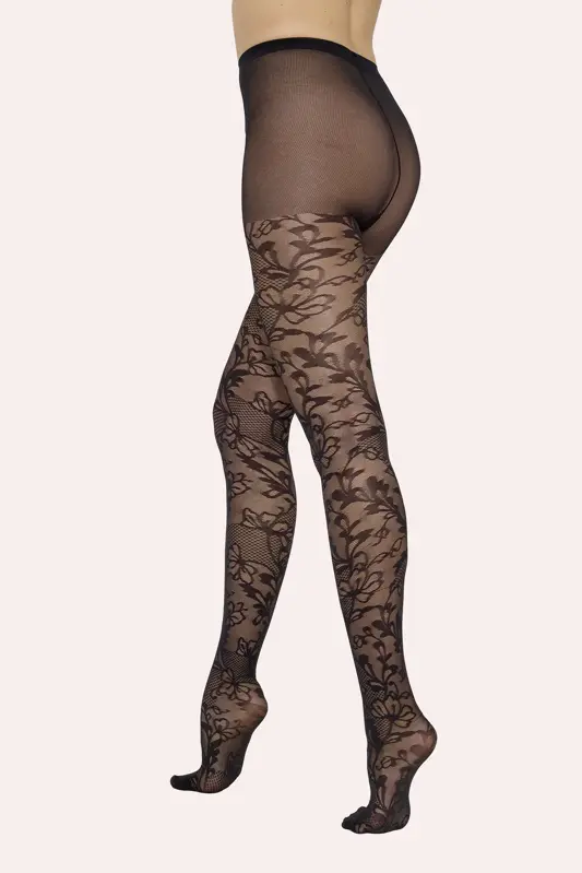 Elegante Damen Feinstrumpfhose mit Spitzenmuster CHANTILLY 30 DEN Knittex